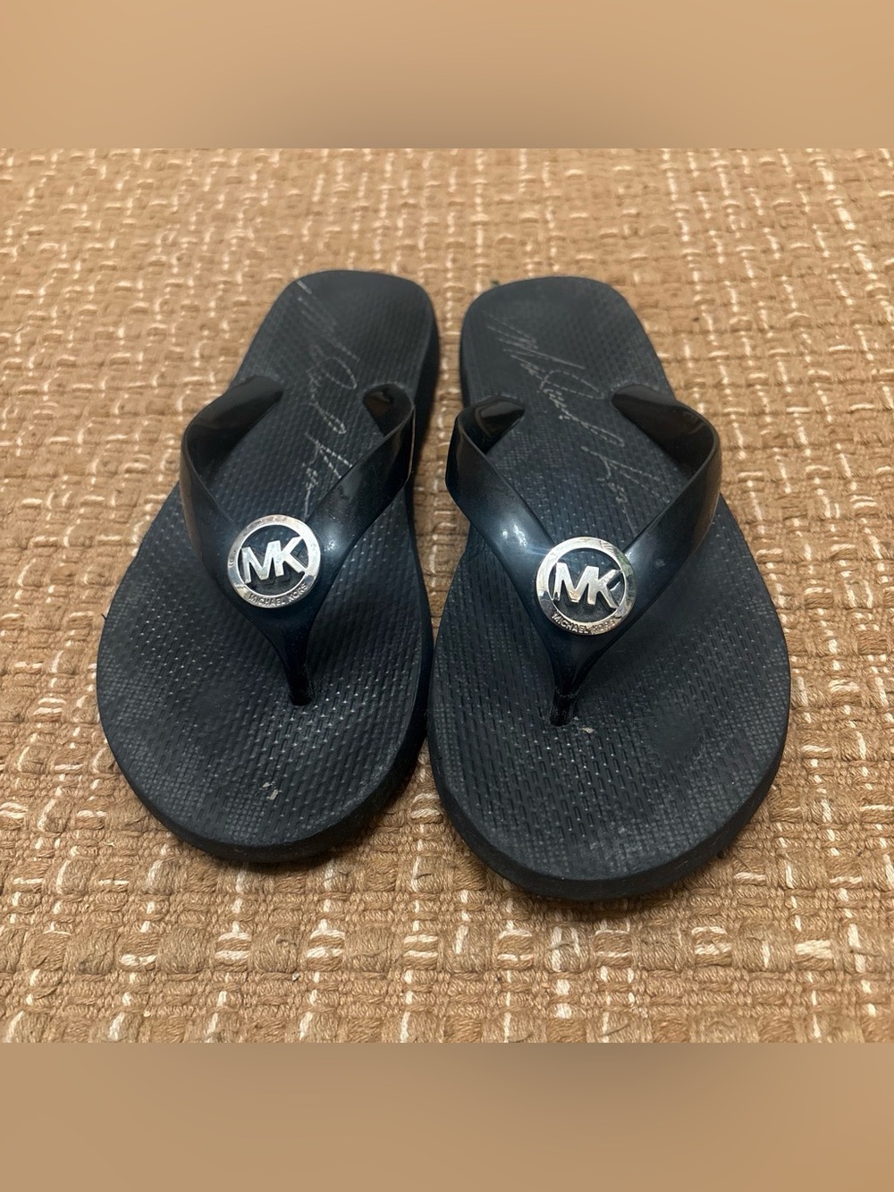 Michael Kors Black Women's MK Logo Jelly Flip Flop Sandals
